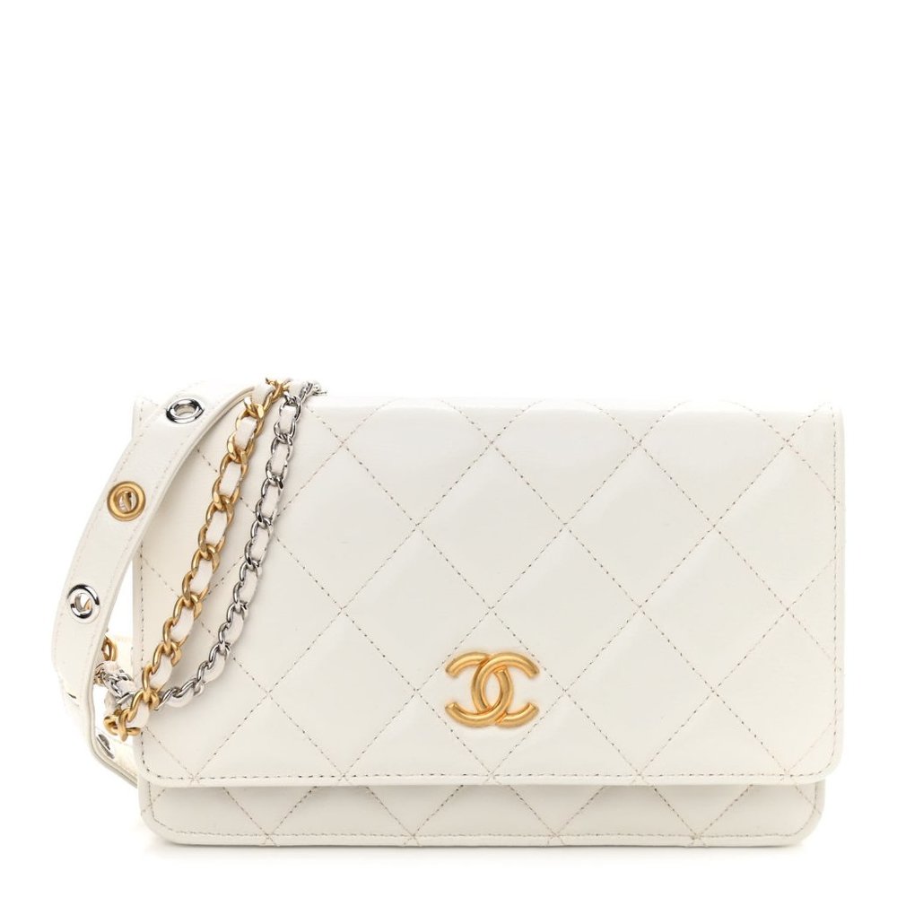 Goatskin Quilted Punk Essentials Wallet On Chain WOC White
